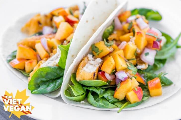 Vegan Fish Tacos with Peach Salsa | The Viet Vegan