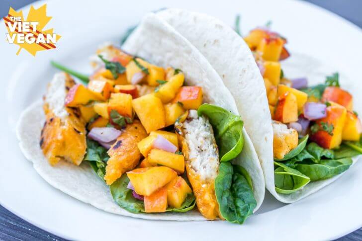 Vegan Fish Tacos with Peach Salsa | The Viet Vegan