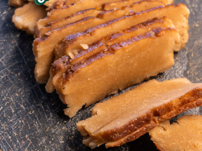Easy seitan sliced on a cutting board